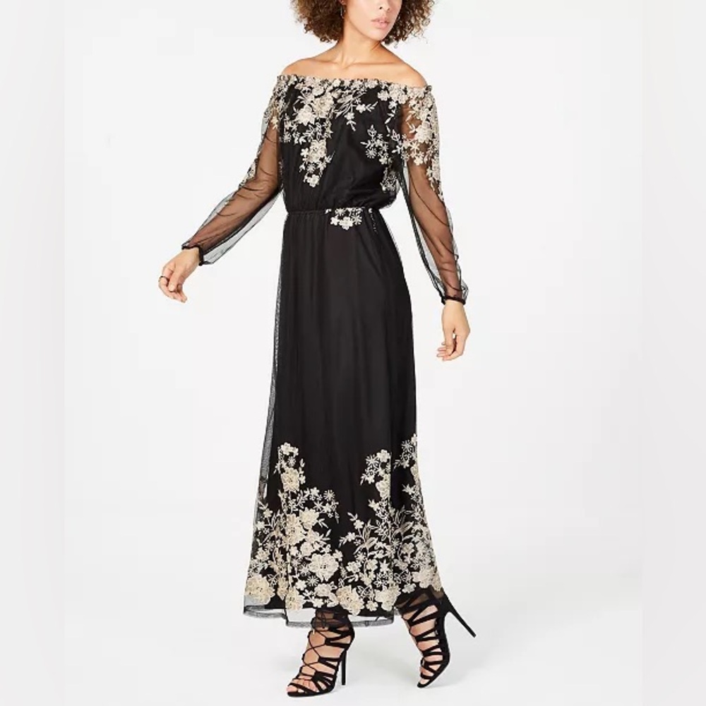 Nine West Black and Cream Long Sleeve Dress